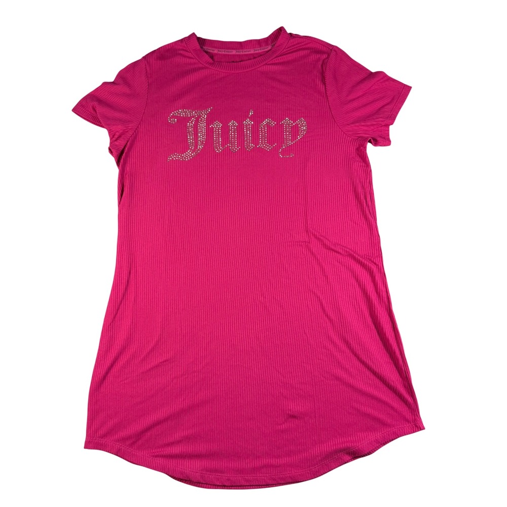Juicy Couture Pink Ribbed Rhinestone Logo Sleep Shirt Nightgown Medium 4935-118
